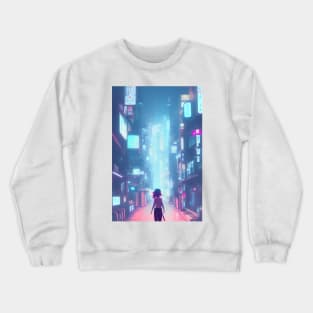 A Cute Girl in Tokyo Neon Japan <3 Crewneck Sweatshirt